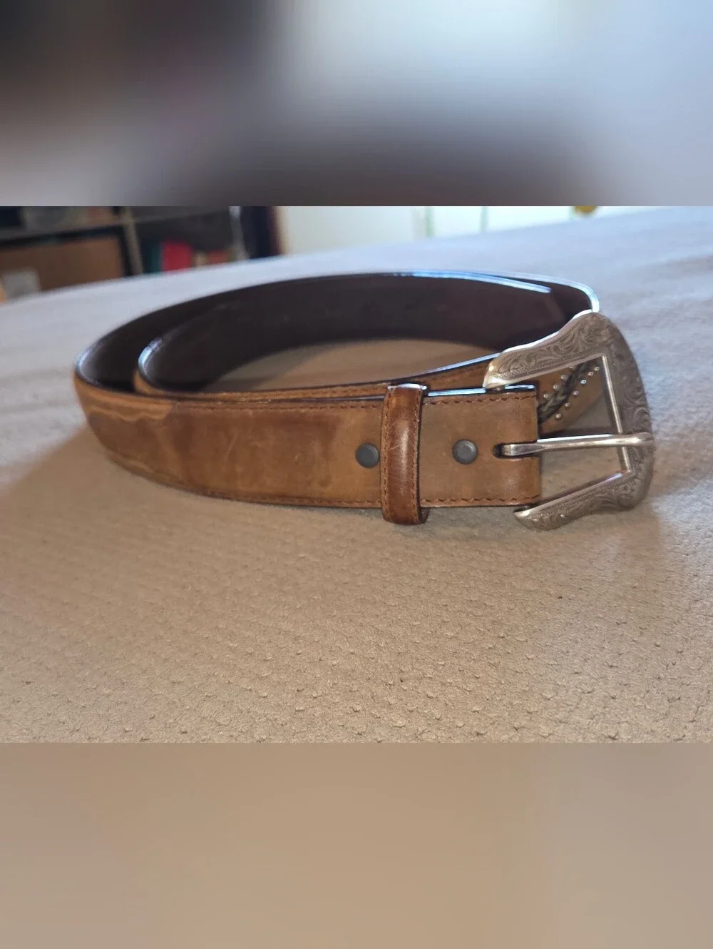 Vintage 1990's 3-D DDD Genuine Leather brown studded Braided Horse Hair Belt - Picture 14 of 16